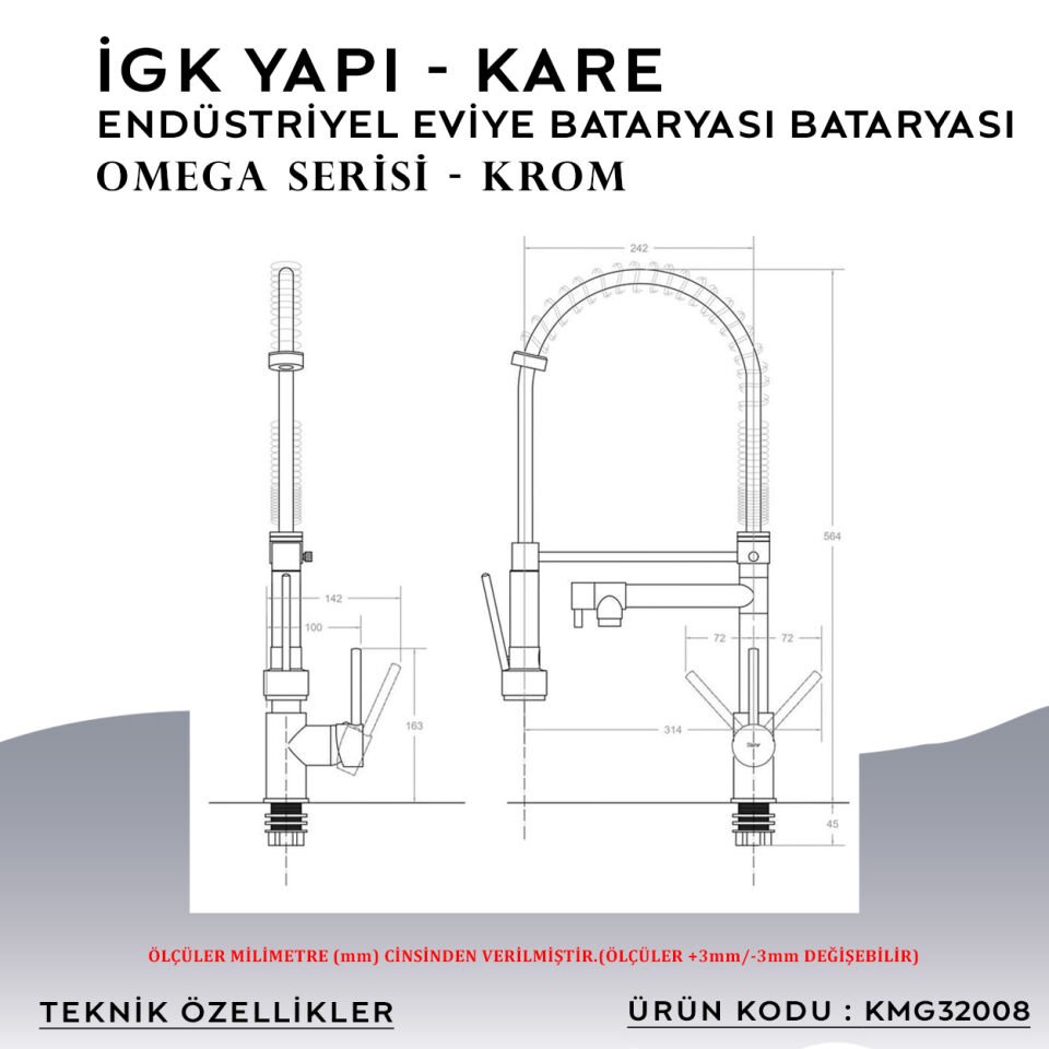 İGK YAPI – KARE KMG32008 Omega Endüstriyel Eviye Bataryası