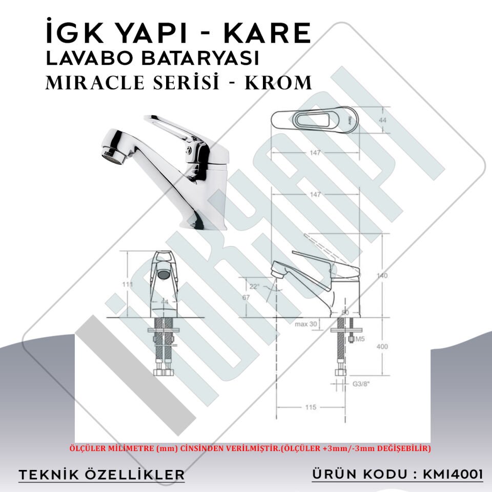 İGK YAPI – KARE KMI4001 Miracle Lavabo Bataryası