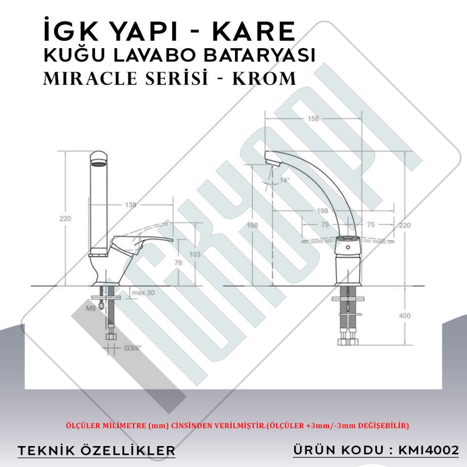 İGK YAPI – KARE KMI4002 Miracle  Kuğu Lavabo Bataryası