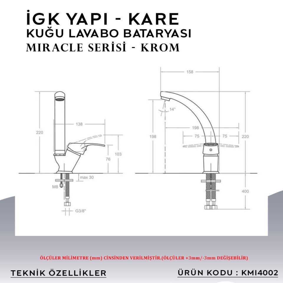 İGK YAPI – KARE KMI4002 Miracle  Kuğu Lavabo Bataryası