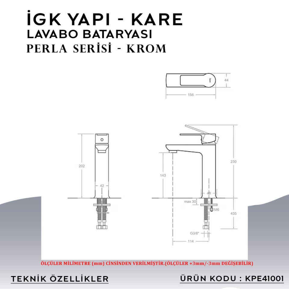 İGK YAPI – KARE KPE41001 Perla Lavabo Bataryası