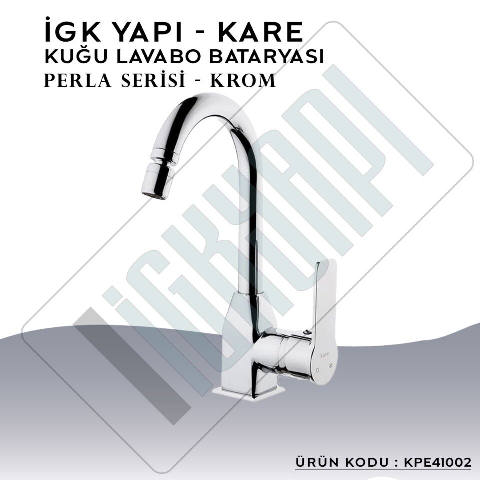 İGK YAPI – KARE KPE41002 Perla Kuğu Lavabo Bataryası