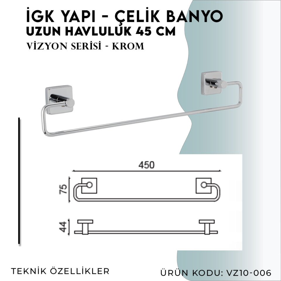 İGK YAPI - Çelik Banyo Vizyon Gold Uzun Havluluk 45cm (VZ10-006.1)