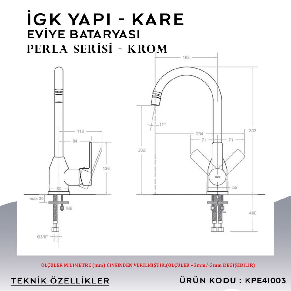 İGK YAPI – KARE KPE41003 Perla Eviye Bataryası