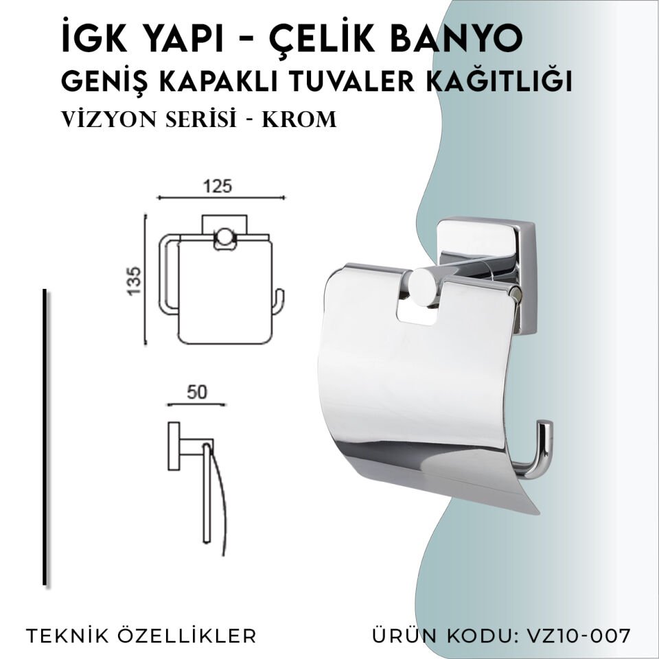 İGK YAPI - Çelik Banyo Vizyon Gold Geniş Kapaklı Tuvalet Kâğıtlığı (VZ10-007.1)