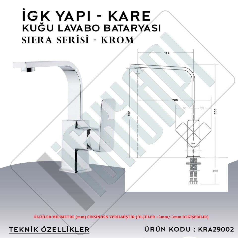 İGK YAPI – KARE KRA29002 Siera Kuğu Lavabo Bataryası