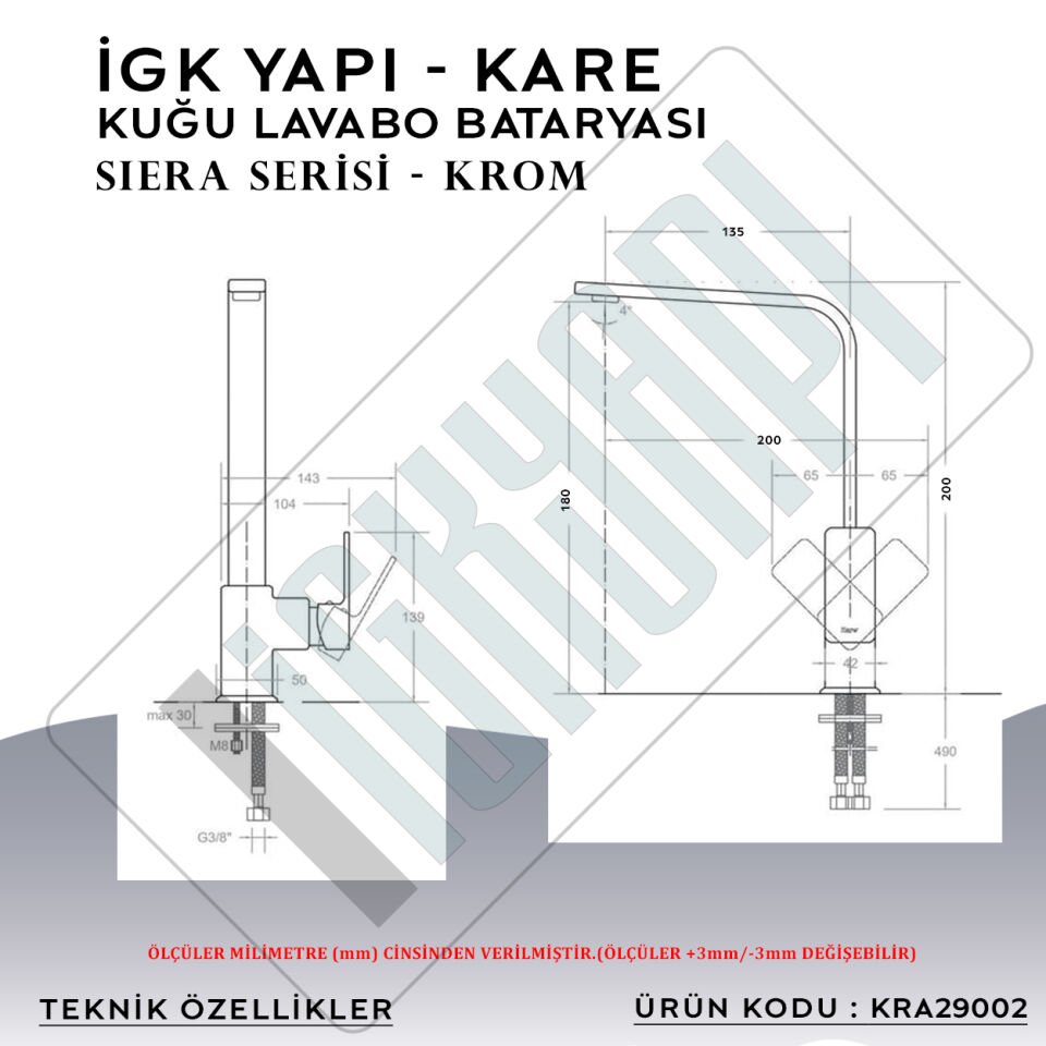 İGK YAPI – KARE KRA29002 Siera Kuğu Lavabo Bataryası