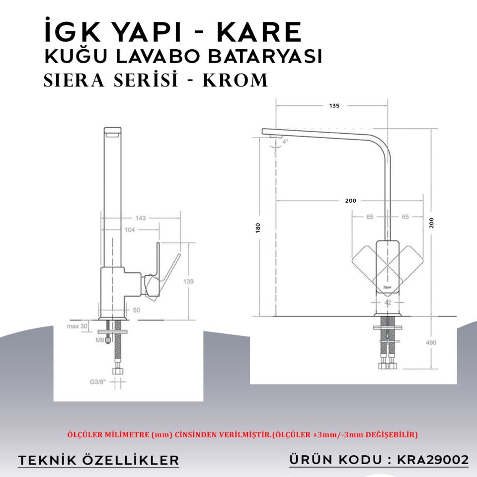 İGK YAPI – KARE KRA29002 Siera Kuğu Lavabo Bataryası