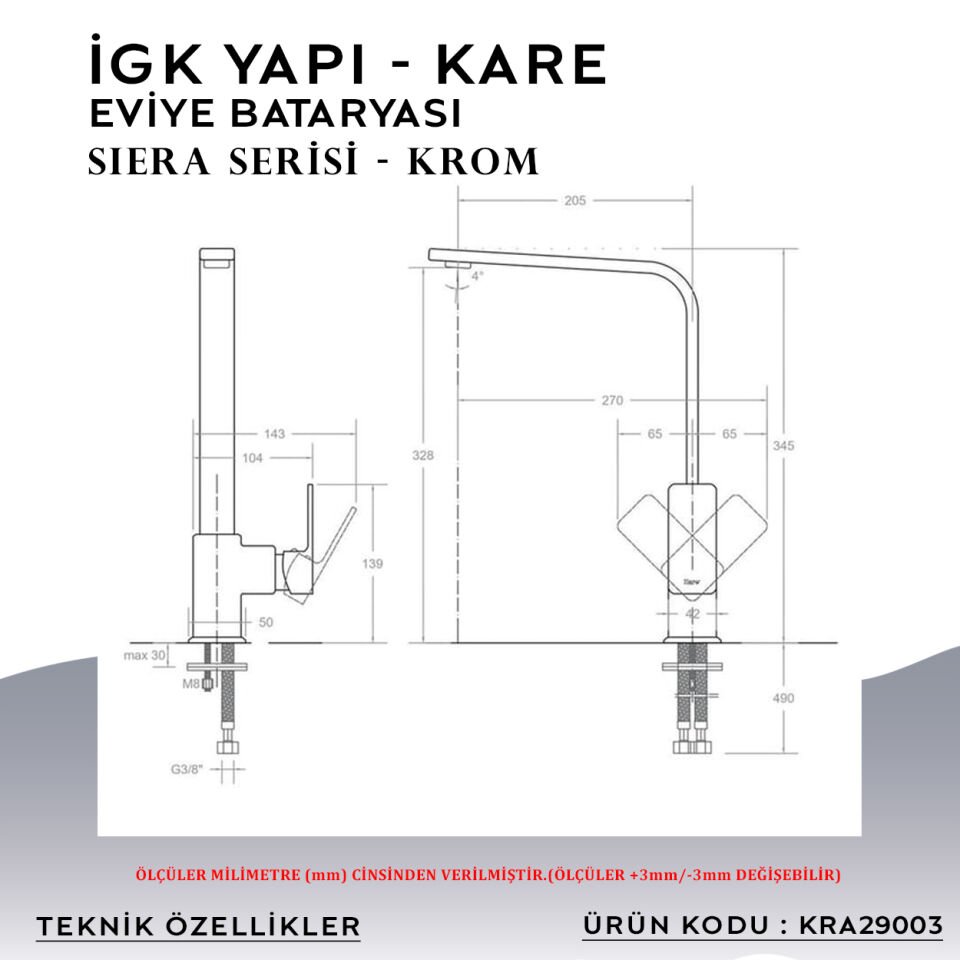 İGK YAPI – KARE KRA29003 Siera Eviye Bataryası