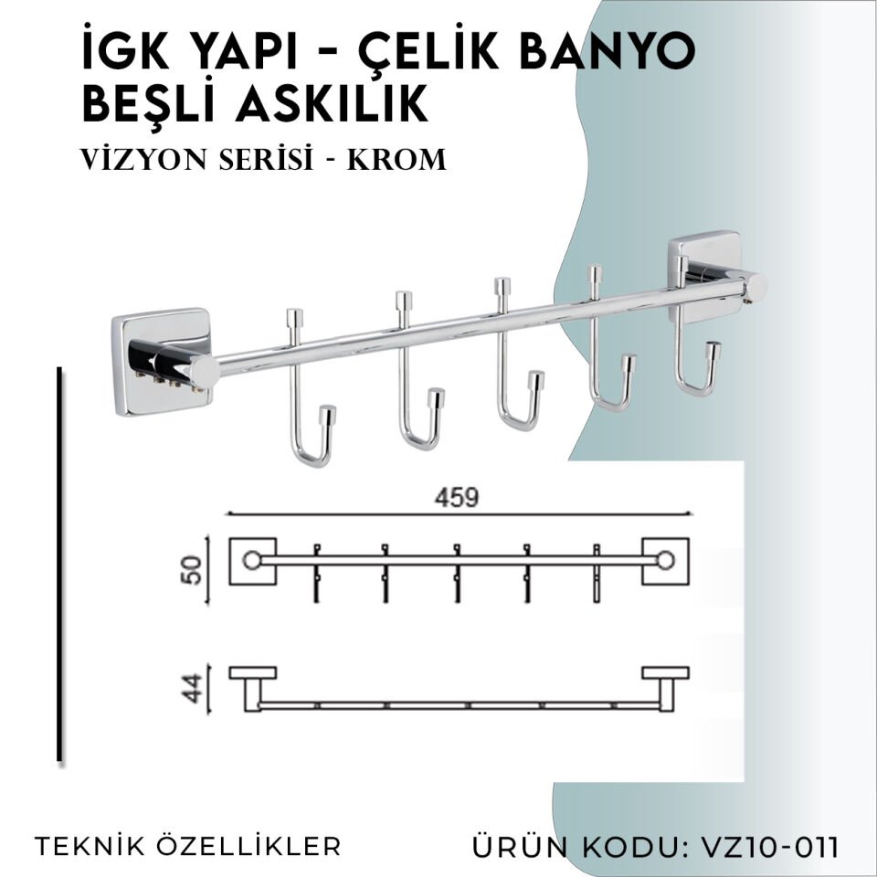 İGK YAPI - Çelik Banyo Vizyon Gold Beşli Askılık (VZ10-011.1)