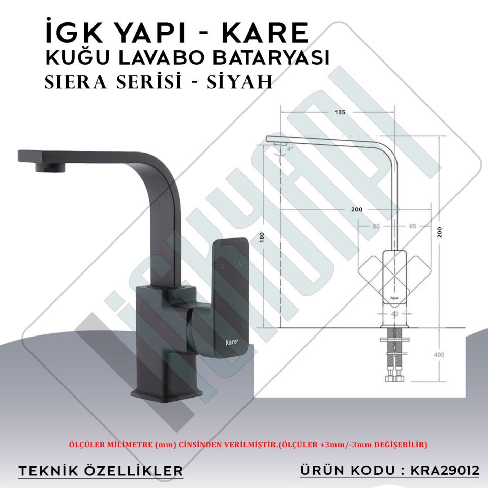 İGK YAPI – KARE KRA29012 Siera Kuğu Lavabo Bataryası