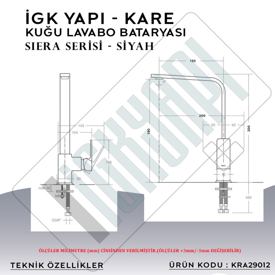 İGK YAPI – KARE KRA29012 Siera Kuğu Lavabo Bataryası