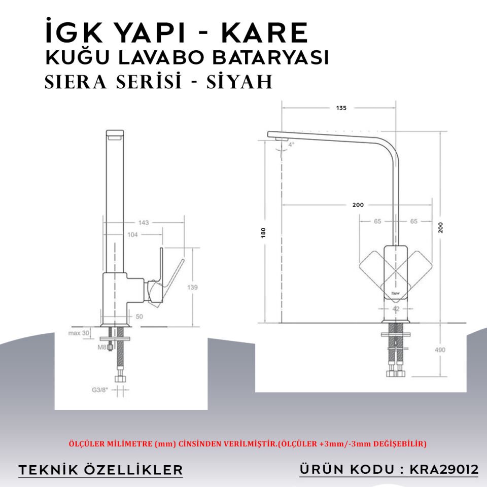 İGK YAPI – KARE KRA29012 Siera Kuğu Lavabo Bataryası