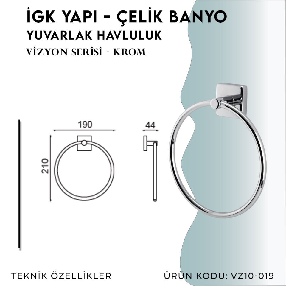 İGK YAPI - Çelik Banyo Vizyon Gold Yuvarlak Havluluk (VZ10-019.1)