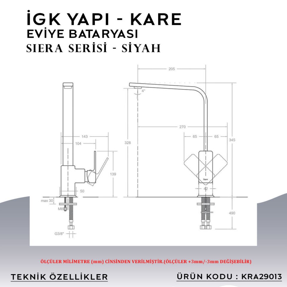 İGK YAPI – KARE KRA29013 Siera Eviye Bataryası