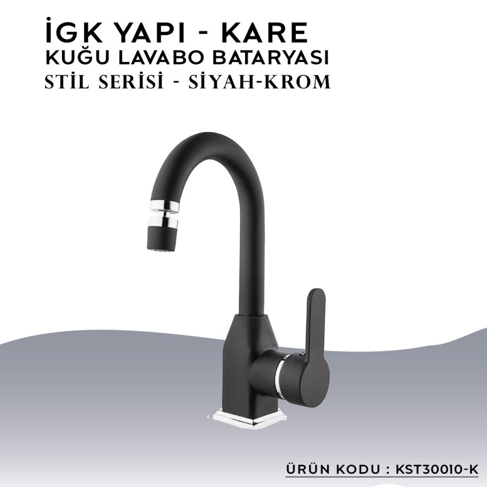 İGK YAPI – KARE KST30010-K Stil Kuğu Lavabo Bataryası