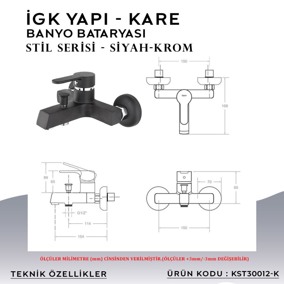 İGK YAPI – KARE KST30012-K Stil Banyo Bataryası