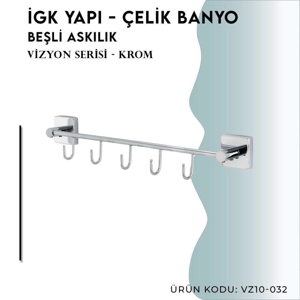 İGK YAPI - Çelik Banyo Vizyon Gold Beşli Askılık (VZ10-032.1)