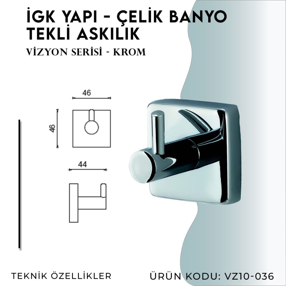İGK YAPI - Çelik Banyo Vizyon Gold Tekli Askılık (VZ10-036.1)
