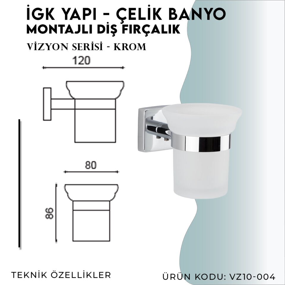 İGK YAPI - Çelik Banyo Vizyon Mat Siyah Montajlı Diş Fırçalık (VZ10-004.4)