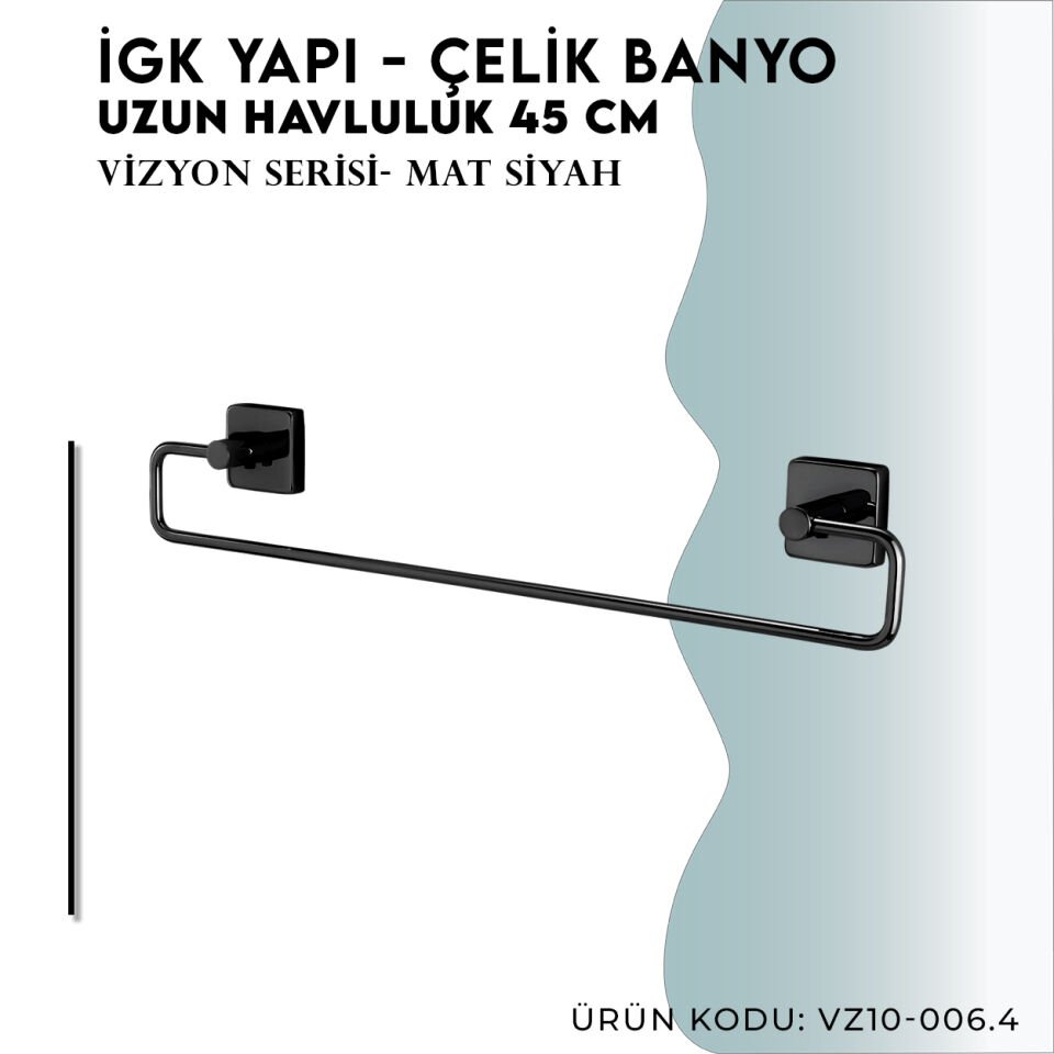 İGK YAPI - Çelik Banyo Vizyon Mat Siyah Uzun Havluluk 45cm (VZ10-006.4)