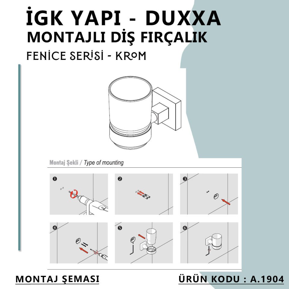 İGK YAPI - Duxxa Fenice Montajlı Diş Fırçalık Krom (A.1904)