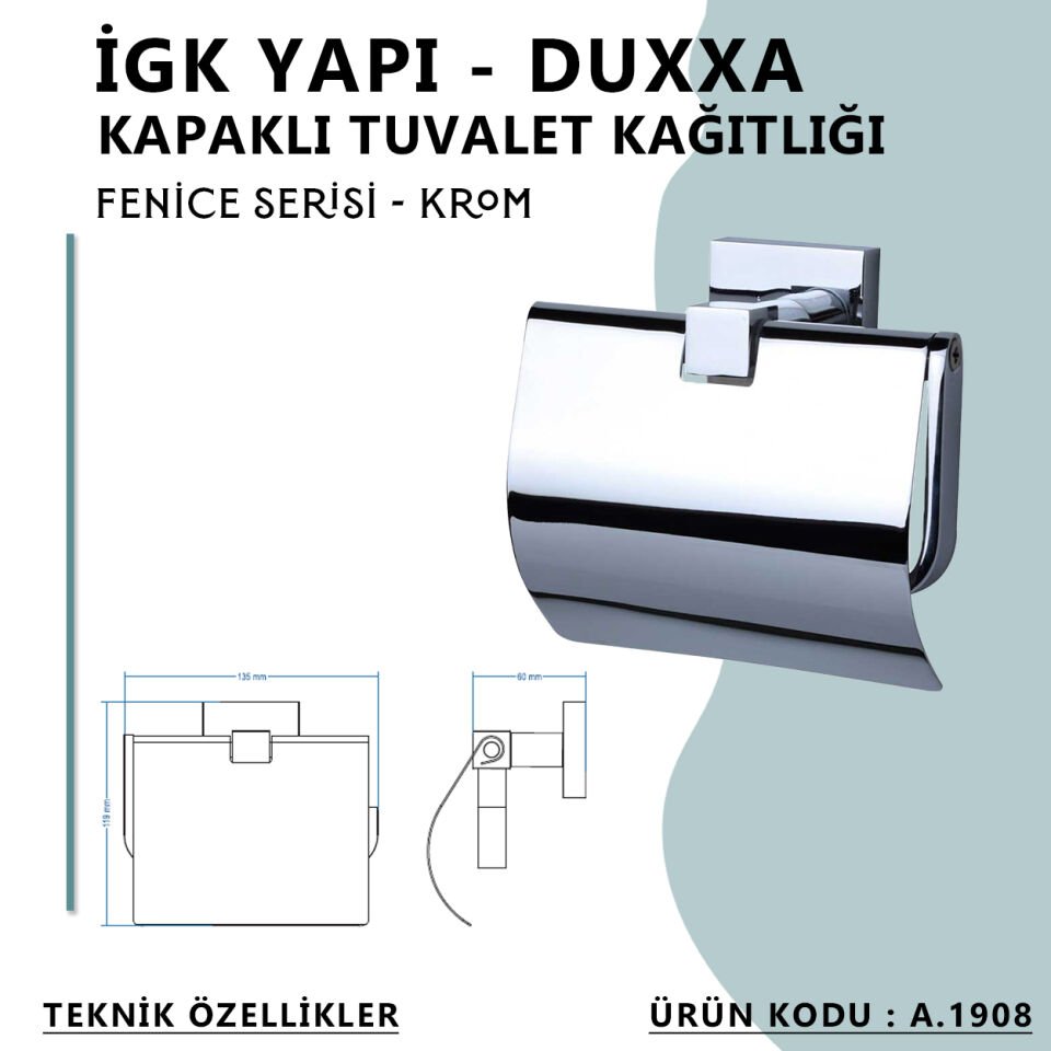 İGK YAPI - Duxxa Fenice Kapaklı Tuvalet Kağıtlığı Krom (A.1908)