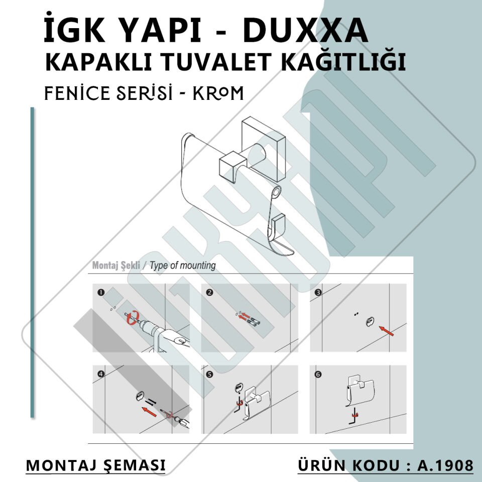 İGK YAPI - Duxxa Fenice Kapaklı Tuvalet Kağıtlığı Krom (A.1908)