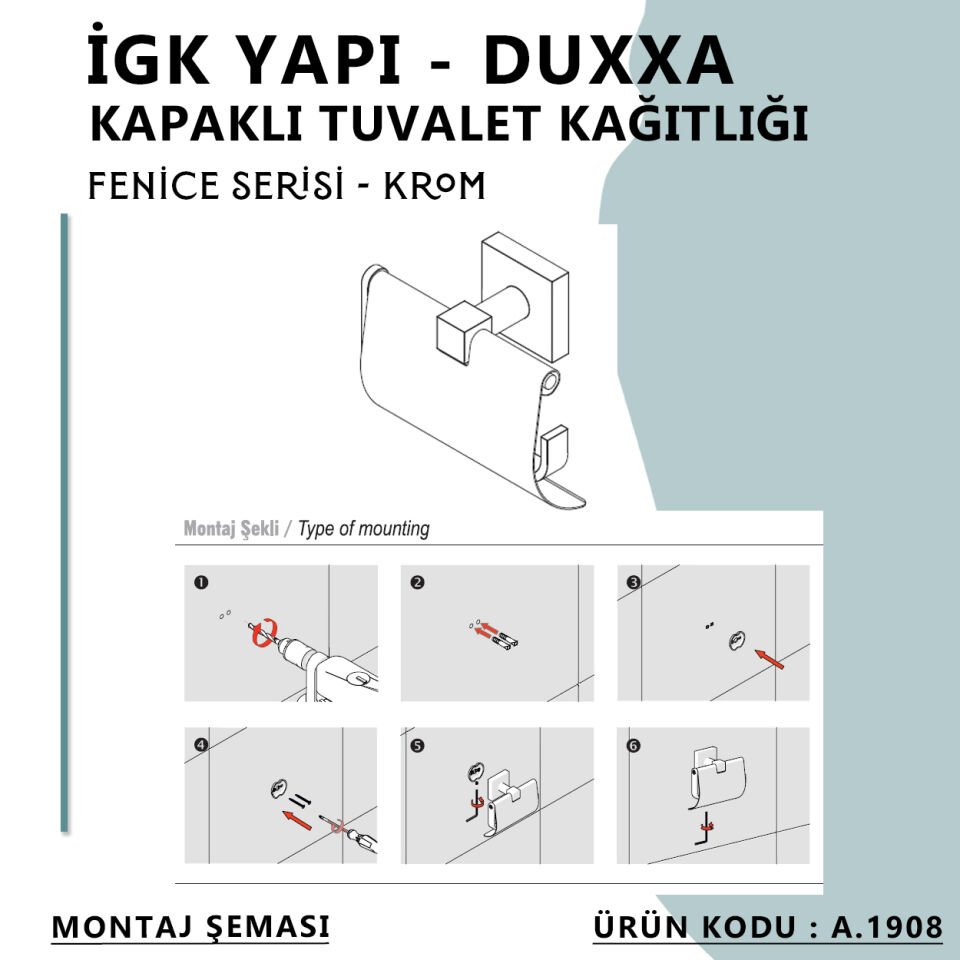 İGK YAPI - Duxxa Fenice Kapaklı Tuvalet Kağıtlığı Krom (A.1908)