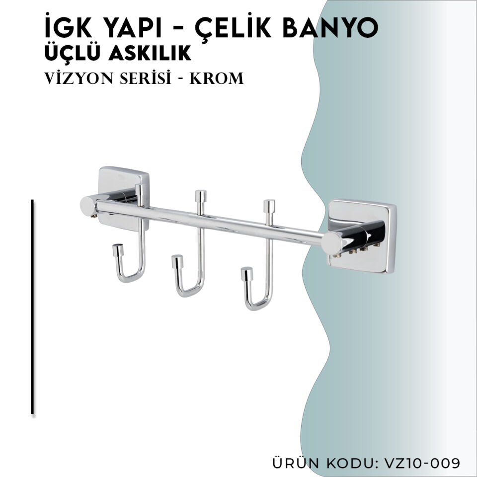 İGK YAPI - Çelik Banyo Vizyon Mat Siyah Üçlü Askılık (VZ10-009.4)