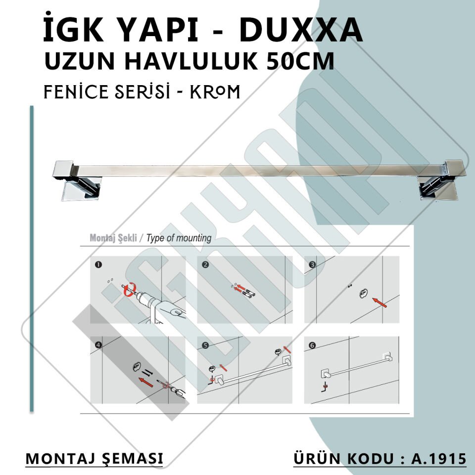İGK YAPI - Duxxa Fenice Uzun Havluluk (50 cm) Krom (A.1915)