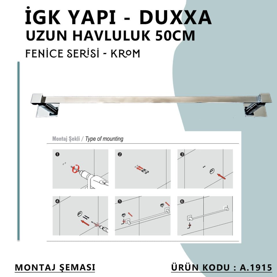 İGK YAPI - Duxxa Fenice Uzun Havluluk (50 cm) Krom (A.1915)