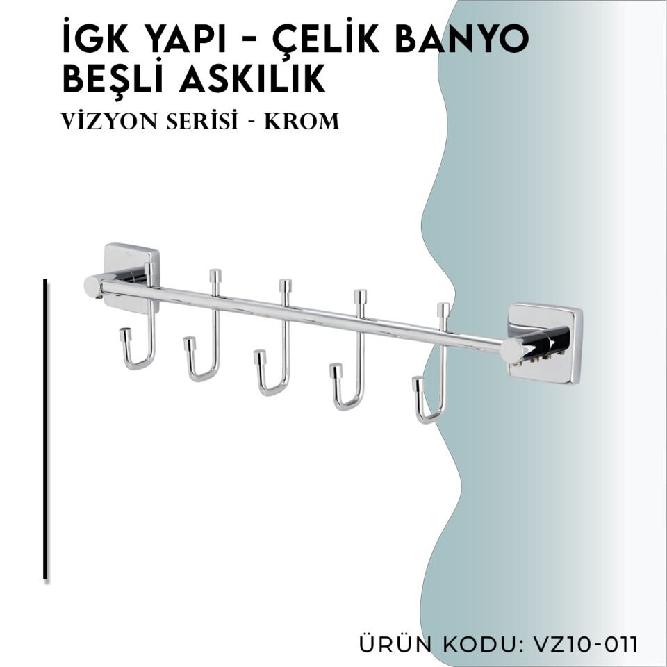 İGK YAPI - Çelik Banyo Vizyon Mat Siyah Beşli Askılık (VZ10-011.4)