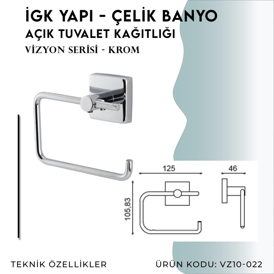 İGK YAPI - Çelik Banyo Vizyon Mat Siyah Açık Tuvalet Kâğıtlığı (VZ10-022.4)