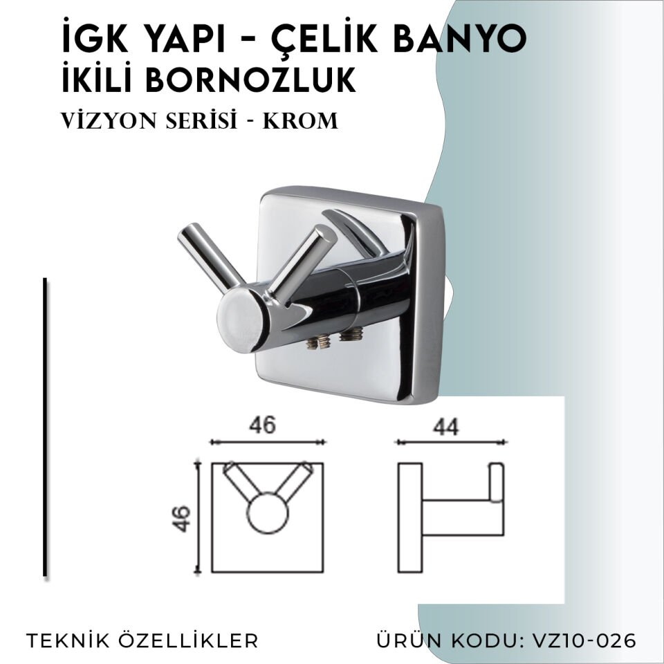 İGK YAPI - Çelik Banyo Vizyon Mat Siyah Bornozluk Çiftli (VZ10-026.4)