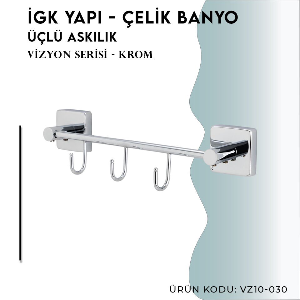 İGK YAPI - Çelik Banyo Vizyon Mat Siyah Üçlü Askılık (VZ10-030.4)
