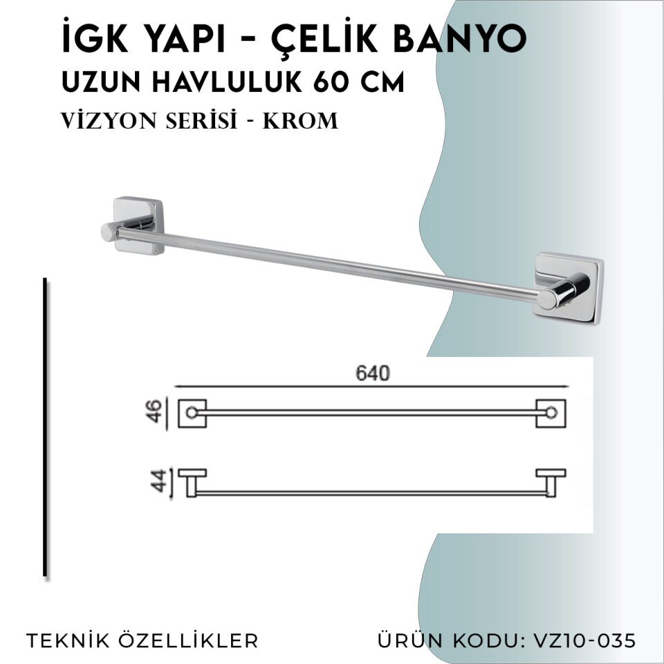 İGK YAPI - Çelik Banyo Vizyon Mat Siyah Uzun Havluluk 60cm (VZ10-035.4)