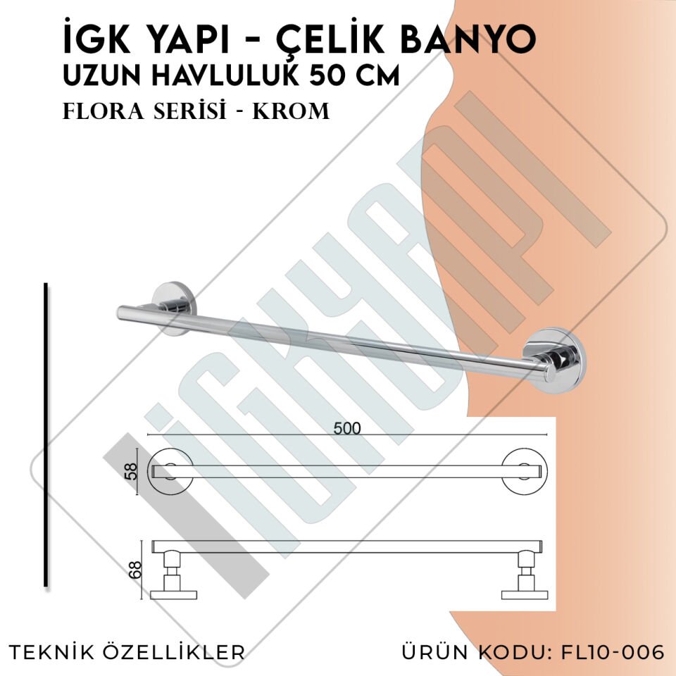 İGK YAPI - Çelik Banyo Flora Uzun Havluluk 50cm (FL10-006)