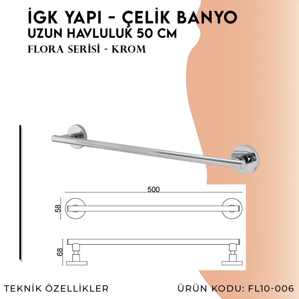 İGK YAPI - Çelik Banyo Flora Uzun Havluluk 50cm (FL10-006)
