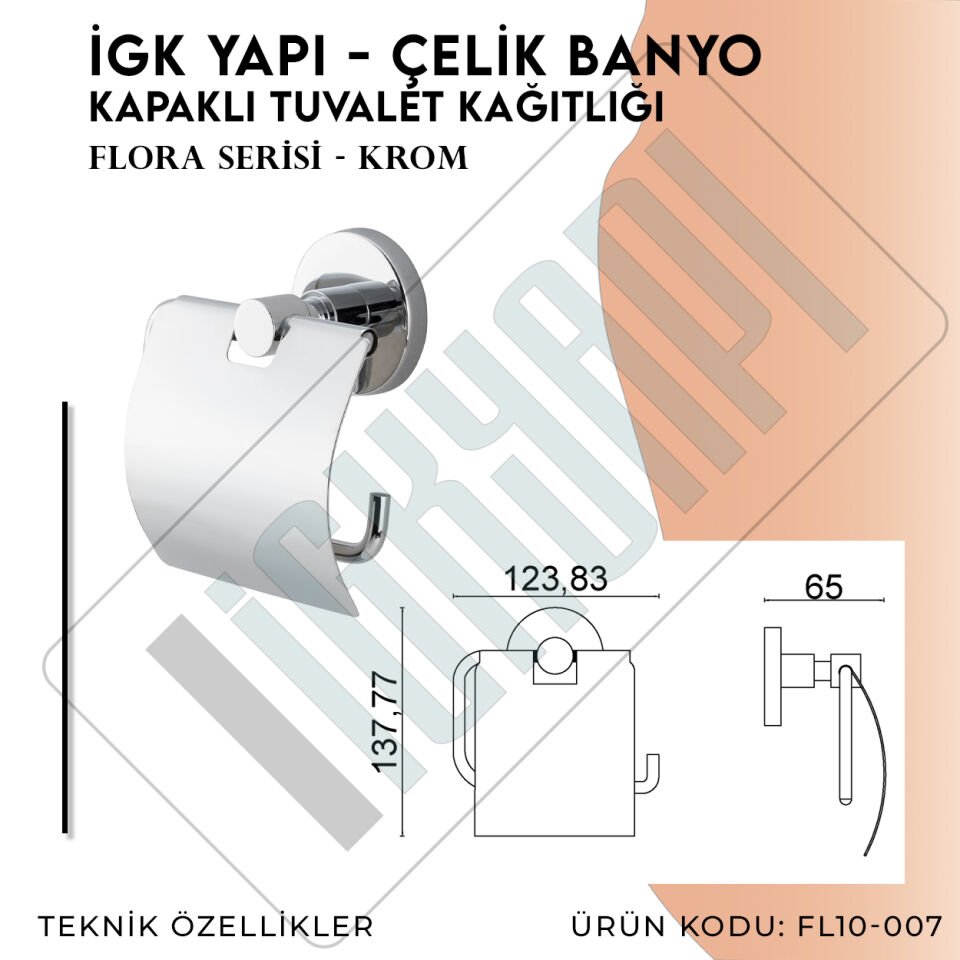 İGK YAPI - Çelik Banyo Flora Geniş Kapaklı Tuvalet Kâğıtlığı (FL10-007)