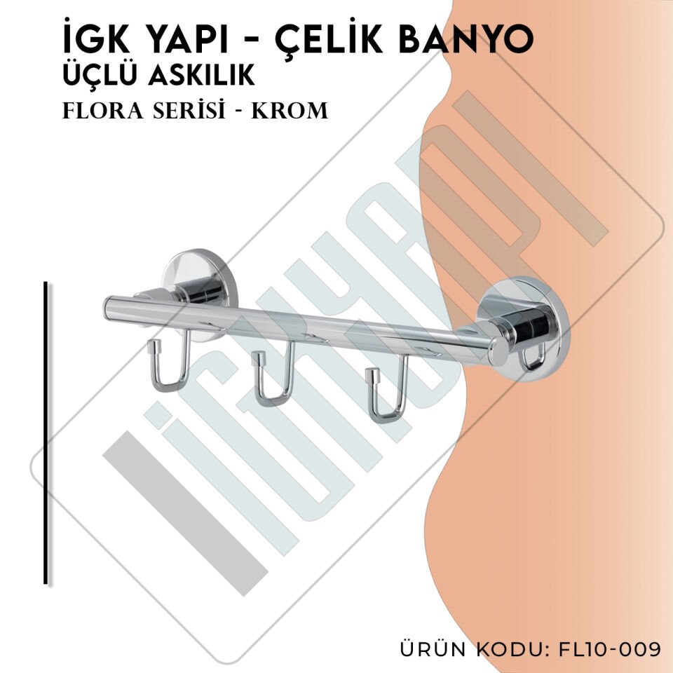 İGK YAPI - Çelik Banyo Flora Üçlü Askılık (FL10-009)