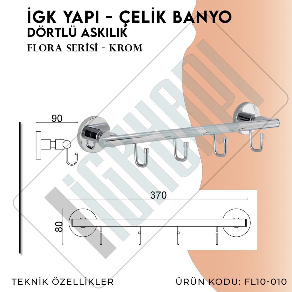 İGK YAPI - Çelik Banyo Flora Dörtlü Askılık (FL10-010)