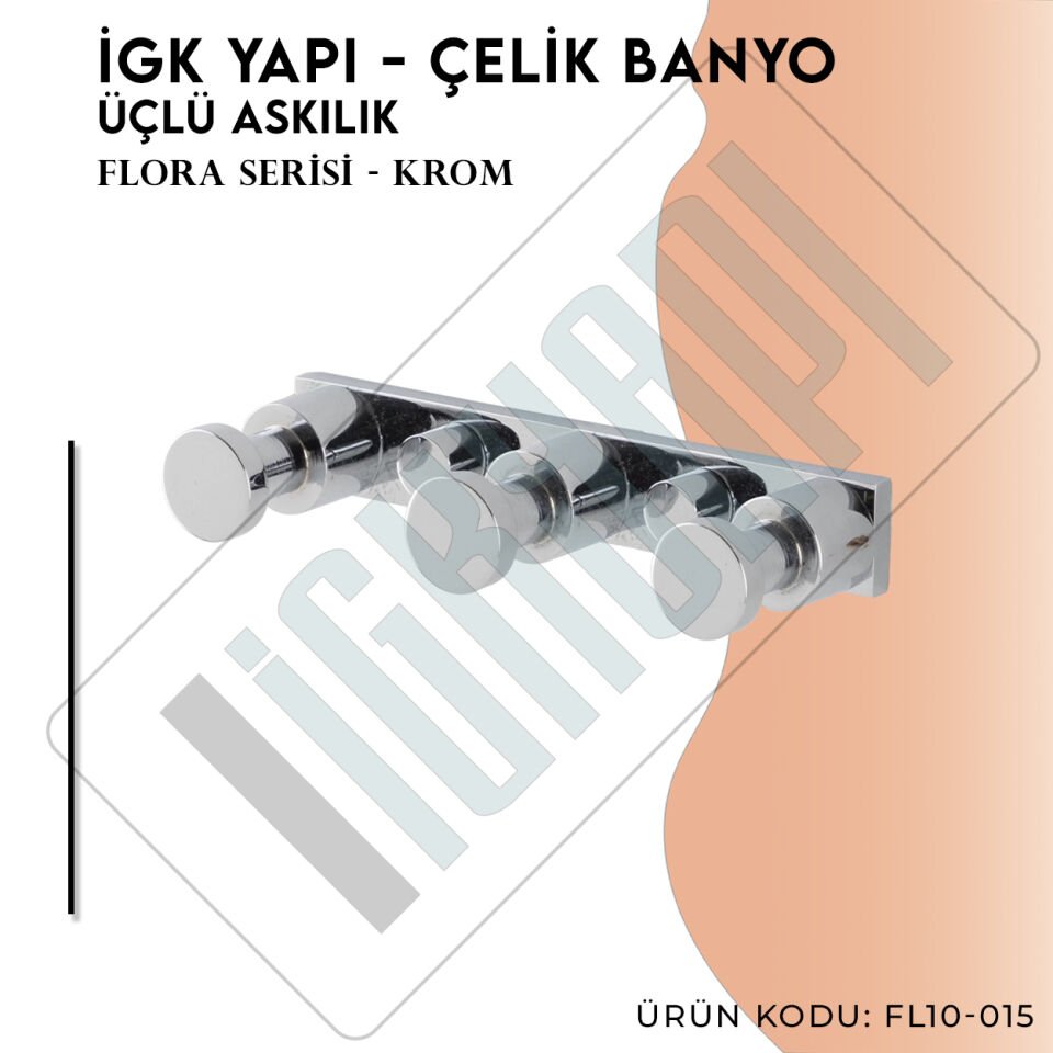 İGK YAPI - Çelik Banyo Flora Üçlü Askılık (FL10-015)