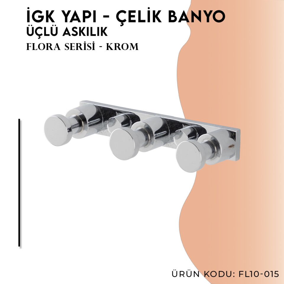 İGK YAPI - Çelik Banyo Flora Üçlü Askılık (FL10-015)