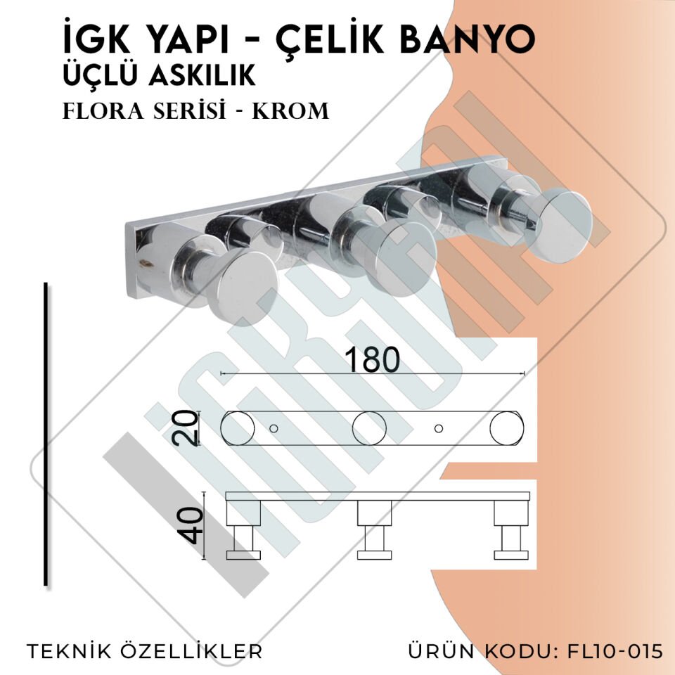 İGK YAPI - Çelik Banyo Flora Üçlü Askılık (FL10-015)