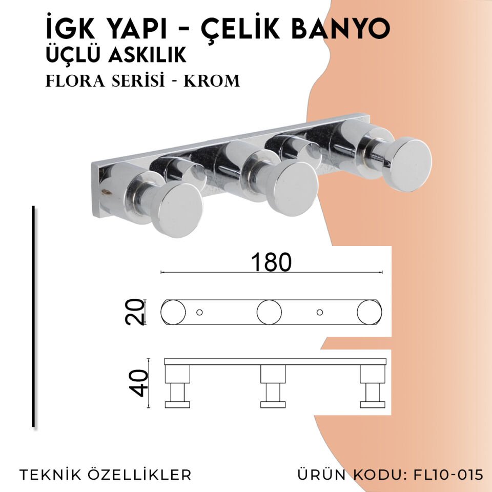 İGK YAPI - Çelik Banyo Flora Üçlü Askılık (FL10-015)