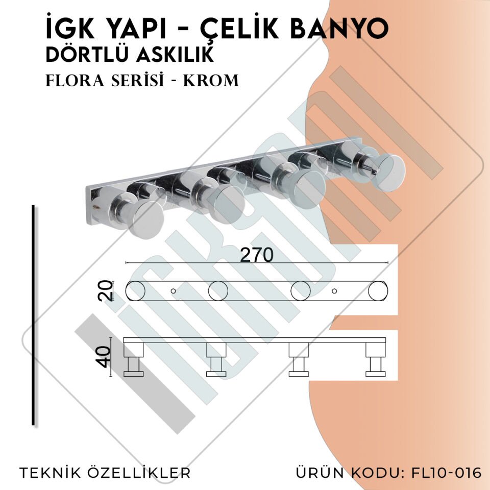 İGK YAPI - Çelik Banyo Flora Dörtlü Askılık (FL10-016)