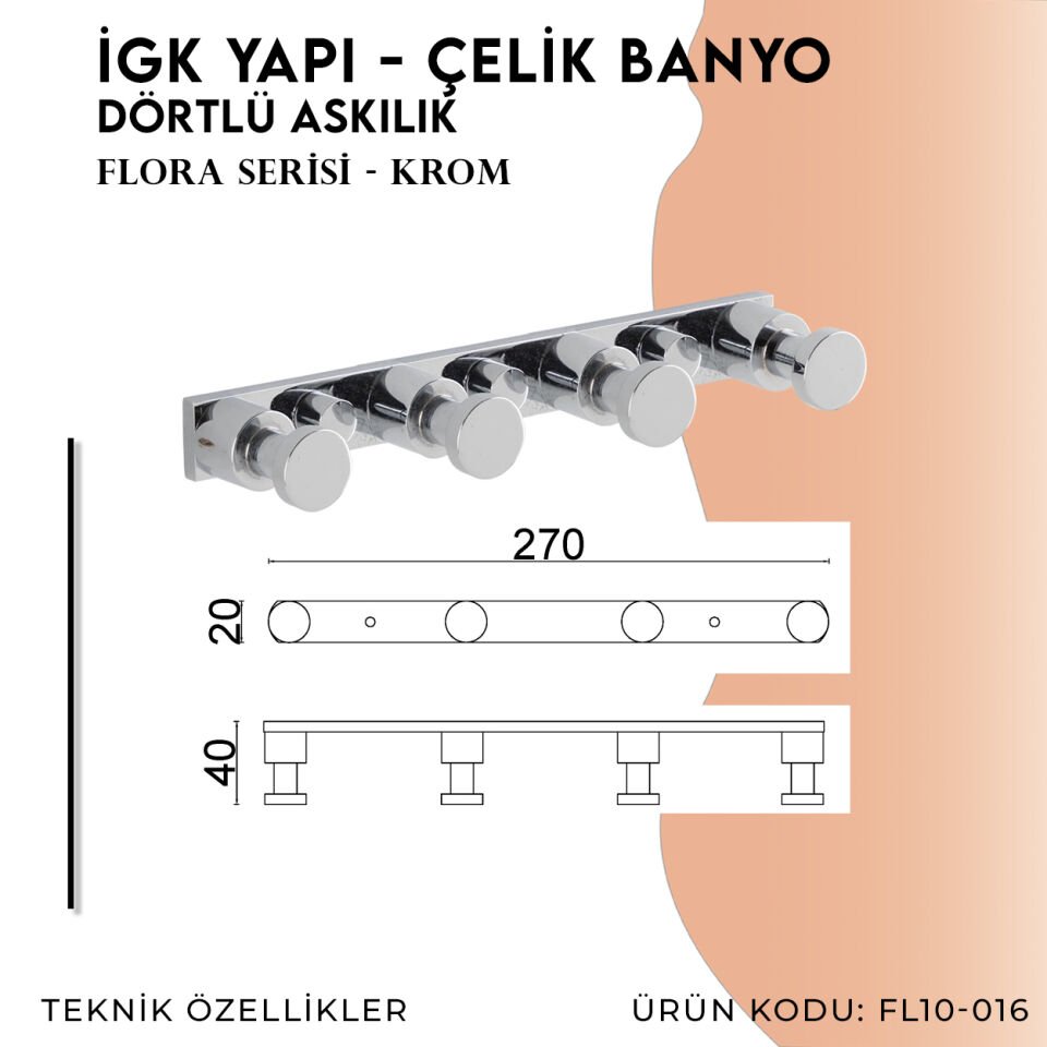 İGK YAPI - Çelik Banyo Flora Dörtlü Askılık (FL10-016)