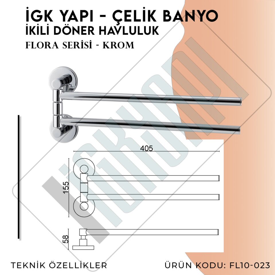 İGK YAPI - Çelik Banyo Flora İkili Döner Havluluk (FL10-023)