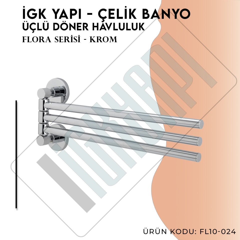 İGK YAPI - Çelik Banyo Flora Üçlü Döner Havluluk (FL10-024)